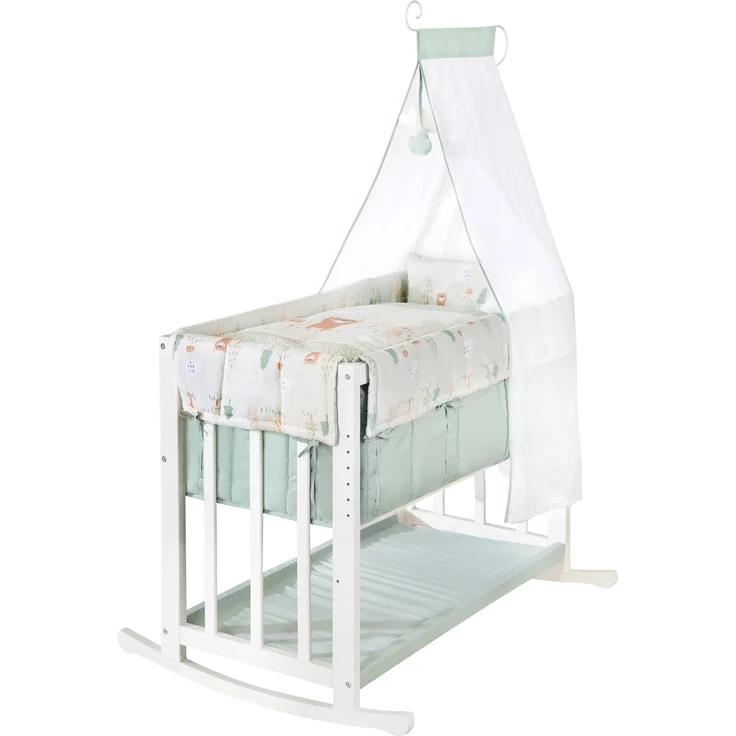 roba Stubenbett 4 in 1 'Woodland Buddies' inkl. textiler Ausstattung - Weiß / Pastellgrün – Bild 1