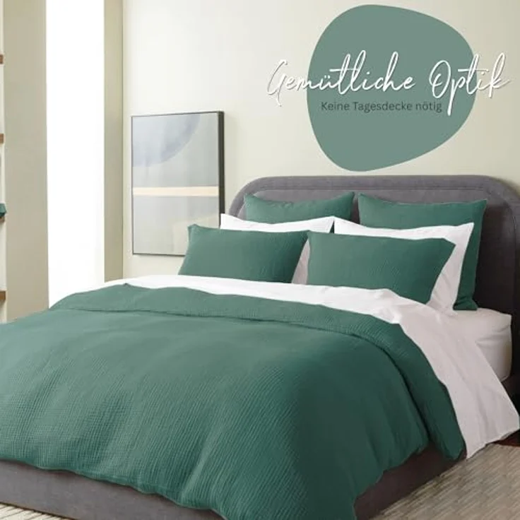 blanketino Bettwäsche Bettbezug Set aus 100% Musselin Bio-Baumwolle, atmungsaktiver Kissenbezug & Deckenbezug, Musselin, Made in Germany – Bild 3