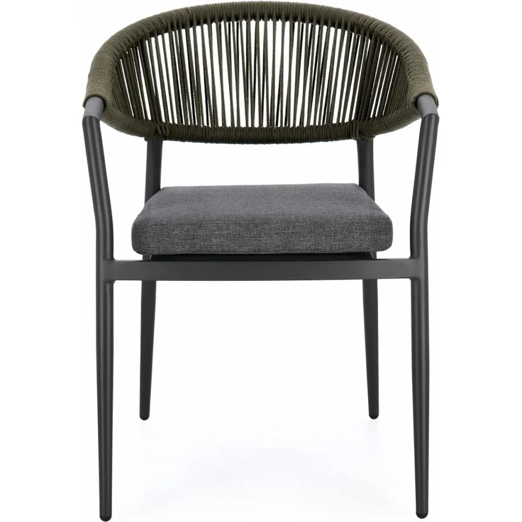 Gartenstuhl Millor aus Aluminium, modern skandinavisch, grün anthrazit, stapelbar, inkl. Kissen – Bild 2
