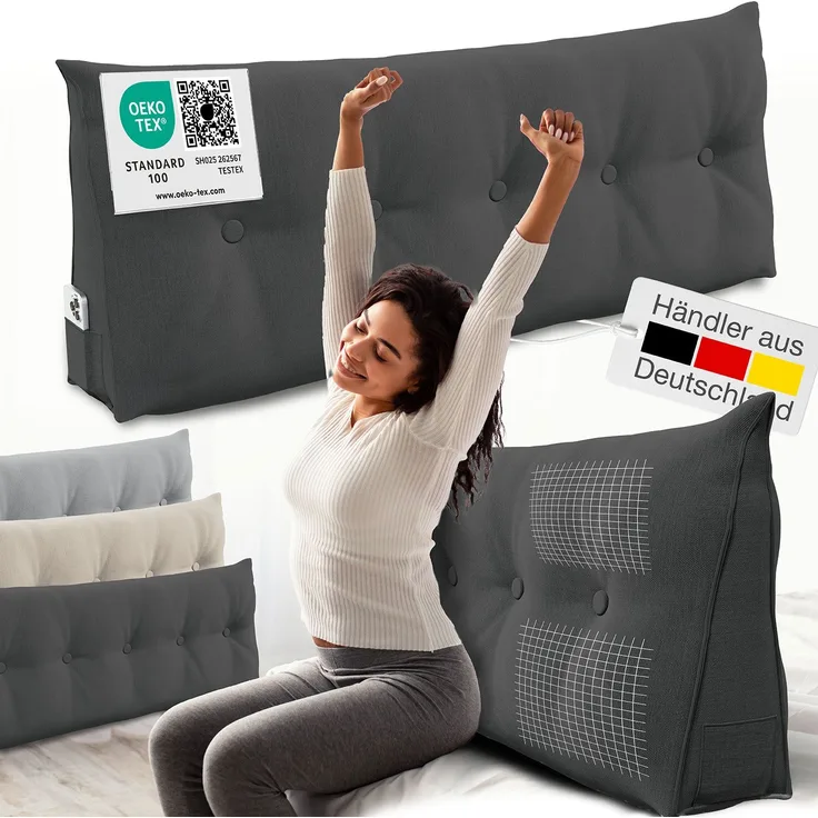ELONEO Rückenkissen Bett- und Rückenstützkissen >Anthrazit< 140cm