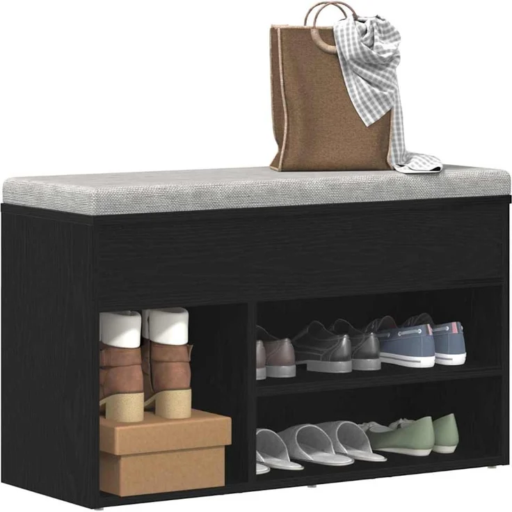 vidaXL Schuhbank Schwarz Eichen-Optik 80 x 30 x 45 cm Holzwerkstoff 862703 – Bild 2