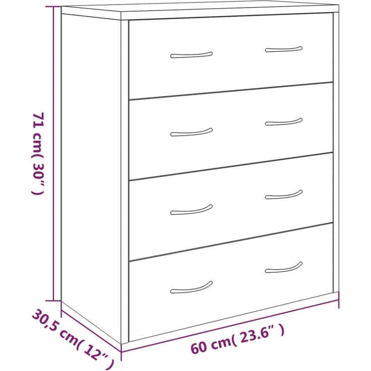 vidaXL Kommode mit 4 Schubladen 60x30,5x71 cm Grau Sonoma 342581 – Bild 7