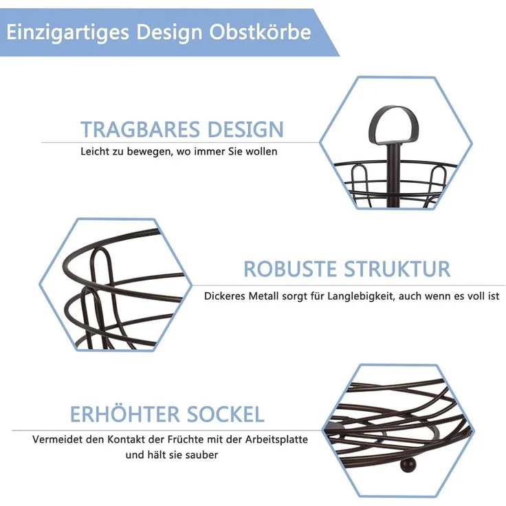 Diwzbyn Etagere 3-stöckige Obst-Etagere aus Metall im Bronzeton – stilvolle Obstschale, Metall, zur Aufbewahrung von Obst, Gemüse und Snacks für die Küche – Bild 4