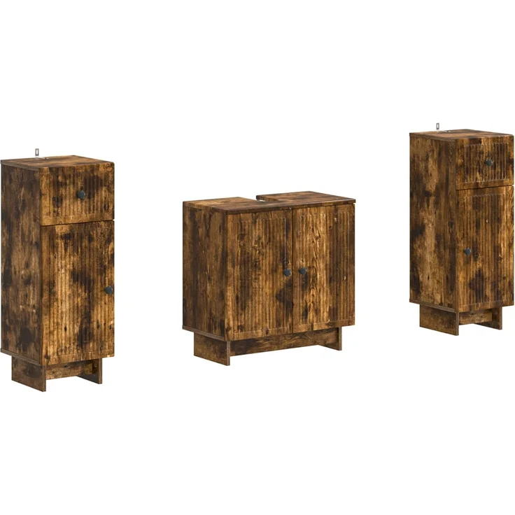 vidaXL 3-teiliges Badezimmer-Schranksystem EDE 3 stk. Raucheiche 3417986 – Bild 2