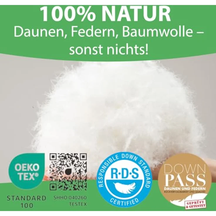 Welldora Komfort Bettdecke 200x200 zweiteilig | 100% weiche Federn & Daunen | Fachärztlich geprüft, Oeko-Tex, Allergiker | Zert. für Tierwohl | 2 Decken Vierjahreszeiten Daunendecke Sommer & Winter – Bild 4