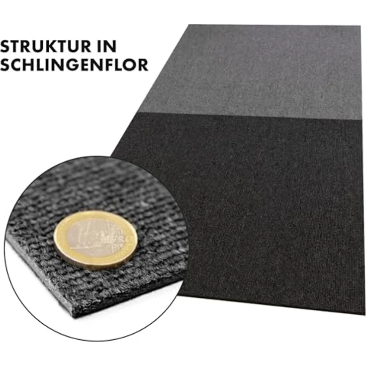KARAT Teppichfliesen Moskau 50x50 cm selbstliegend - 24 Stück Set - 6m² strapazierfähiger Teppich Bodenbelag mit hochwertigem Schlingenflor für Haus & Büro - antistatisch mit Bitumen Rücken, Anthrazit – Bild 7