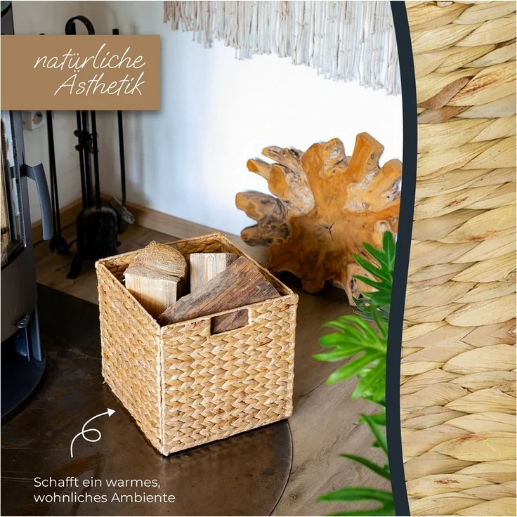 HMF Regalkorb Nachhaltiger Aufbewahrungskorb, geflochten aus Wasserhyazinthe Seegras, passend für Kallax Regale 32 x 34,5 x 32 cm, natur – Bild 3