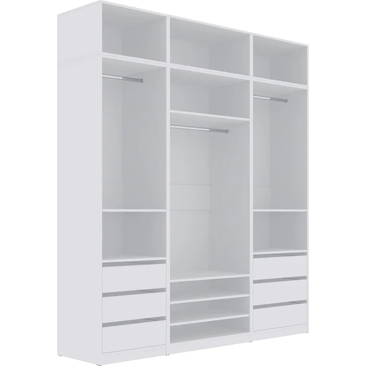 Marmex Möbel Tres Set-T/N (B) Offenes Regalsystem, Ankleidezimmer Möbel mit Regalen und Kleiderstangen, Garderobenschrank ohne Türen, laminierte Spanplatte, weiß 200x246x51 cm – Bild 1