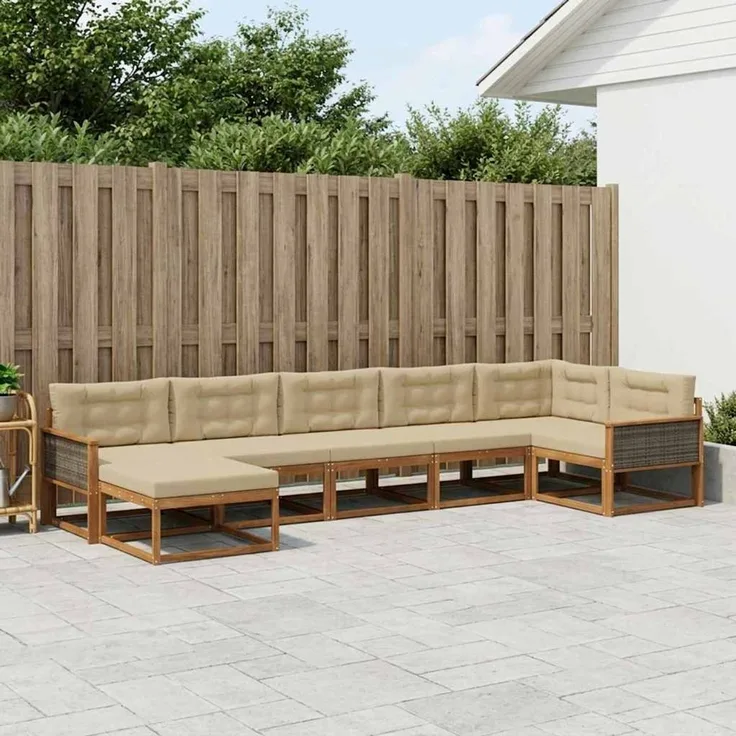 vidaXL Outdoor-Sofagarnitur 7 stk. 7-Sitzer Natur und Beige 3382741