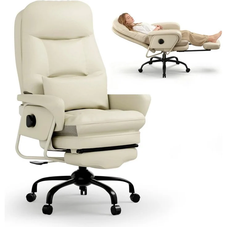 FLEXISPOT Drehstuhl 3-in-1 Ergonomischer Relax- & Bürostuhl mit 160° Liegefunktion (Ausziehbarer Fußstütze, Dickem PU-Komfortpolster und Höhenverstellung), Ideal zum Arbeiten, Entspannen & Mittagsschlaf Beige – Bild 5