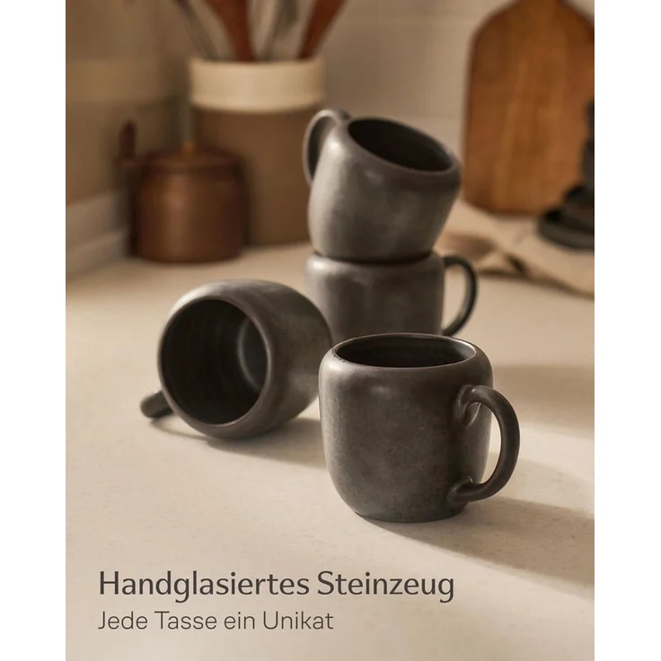 Cosumy Tasse Kaffeetassen Set 350 ml, 4er Set, handglasiert, Steingut, 4-tlg, Steingut, Handglasiert, Spülmaschinenfest & Mikrowellengeeignet, 4er Set