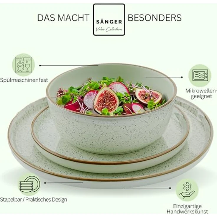 Sänger Rio Minze Tafelservice, 18-teilig, kratzfestes Steingut, rund, grün, für Essen & Trinken – Bild 4