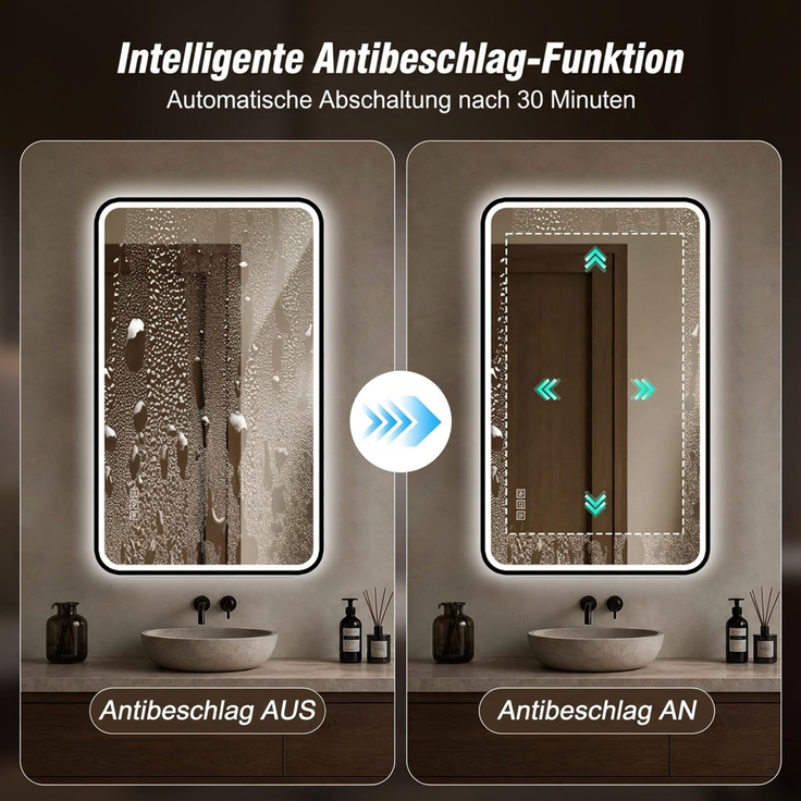Badezimmerspiegel H 4 x T 100 x B 60 cm mit schwarzem Aluminiumrahmen und Anti-Beschlag-Funktion – Bild 6