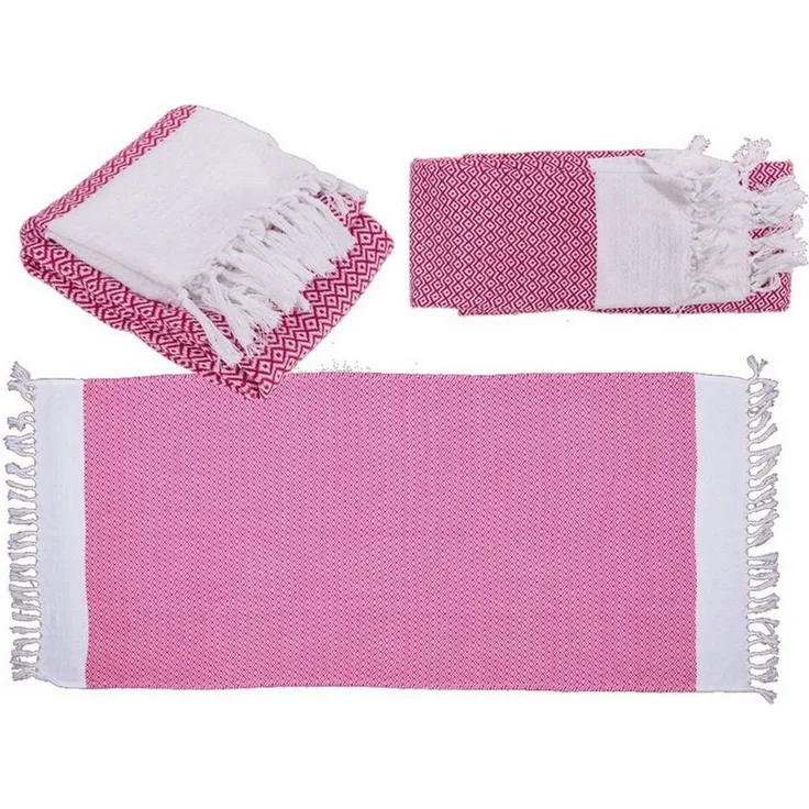 Badetuch Fouta-Hamamtuch ca. 80 x 170 cm Handtuch für Sauna & Strand pink/weiß