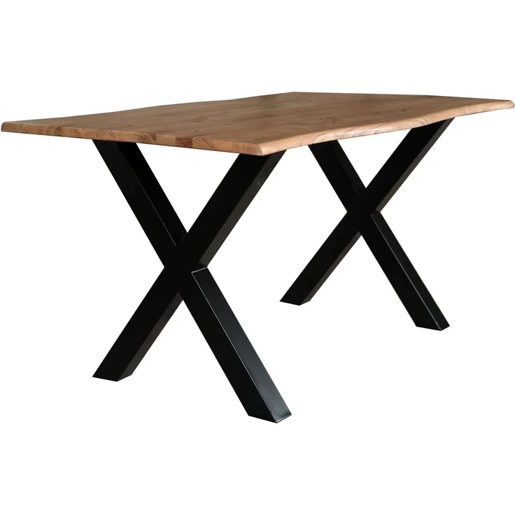 LC Home Esstisch »Lund« 140x75 cm Akazie massiv – Massivholztisch mit Baumkante & schwarzem X-Gestell