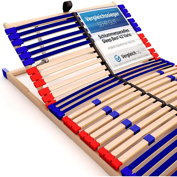 stabiler Lattenrost 100% BUCHE Lattenrahmen - Kopfteil verstellbar - SCHULTERFRÄSUNG, 7 Zonen, 42 Federleisten, Härte-Regulierung, Mittelgurt - VARIO SLEEP BEST 42® unmontiert (140x200 cm)