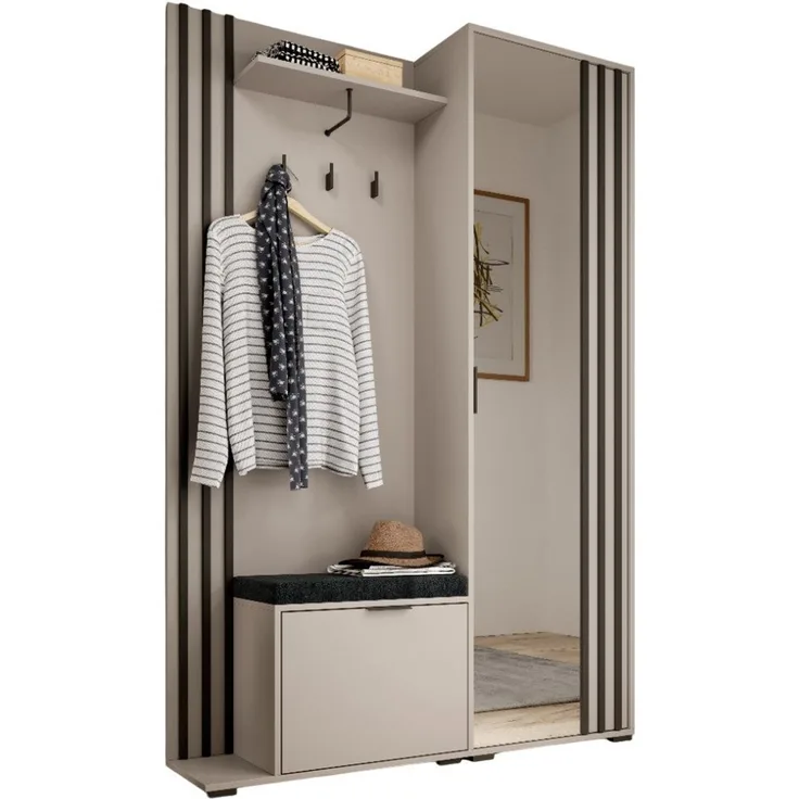 MOEBLO Kompaktgarderobe JOHN (Dielenschrank Wandschrank Regal Diele & Flur Kleiderschrank Schuhschrank, mit Spiegel Flurgarderobe Schrank Kompaktgarderobe), (BxHxT): 135x197x34cm