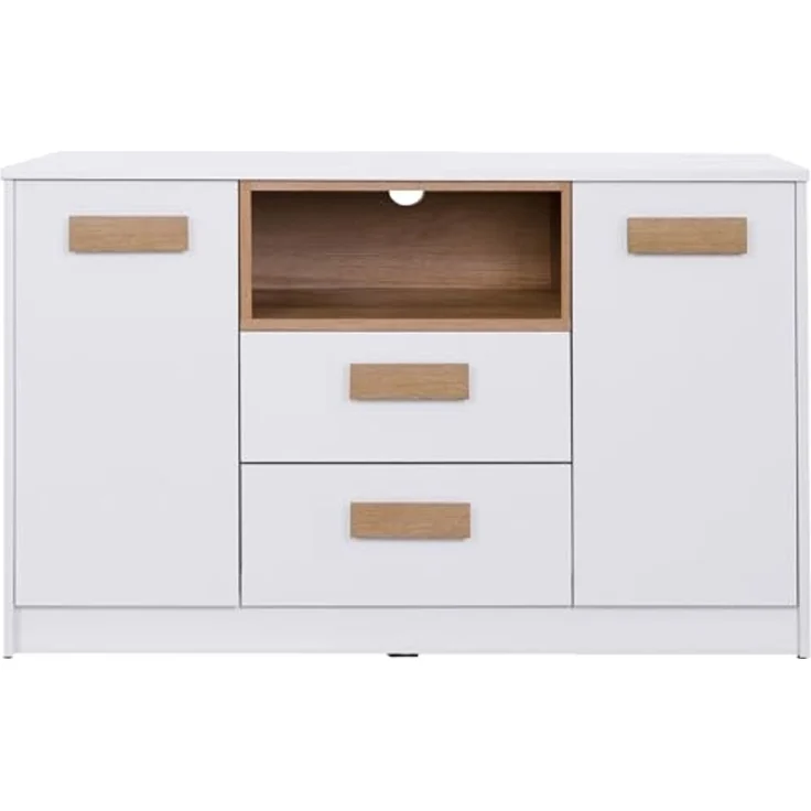 Marmex Möbel Grant Set-S Jugendzimmer-Set 2-teilig mit Kleiderschrank mit Kleiderstange, Kommode mit Schubladen, Jugendzimmer, Wohnzimmer, laminierte Spanplatte, weiß+riviera Eiche, 197,5x195x55 cm – Bild 2