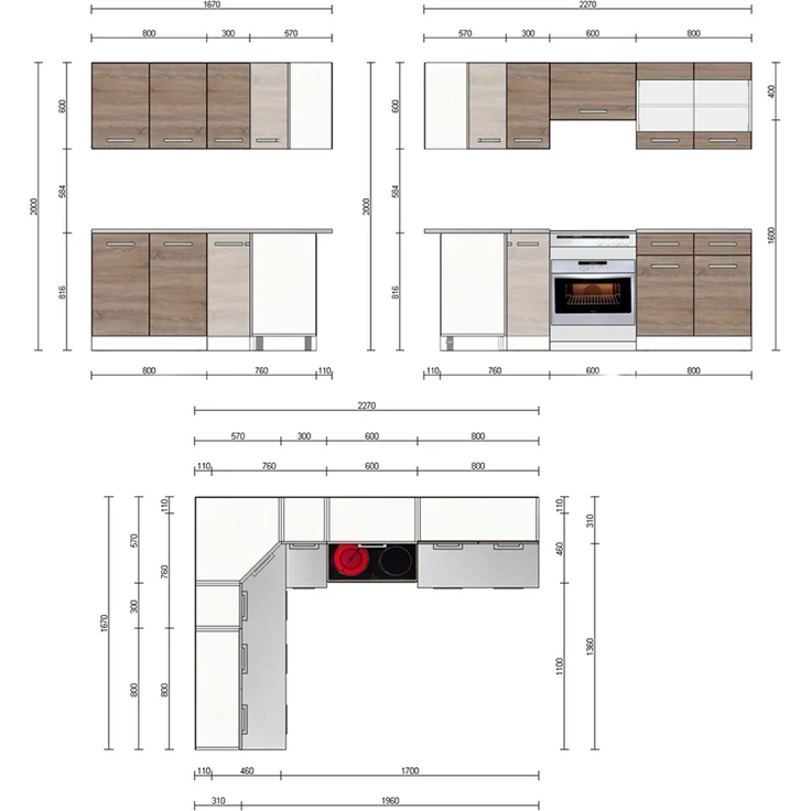 Eckküche Rick Weiß/Sonoma 230 x 60 cm , AP Marmor Vicco – Bild 3