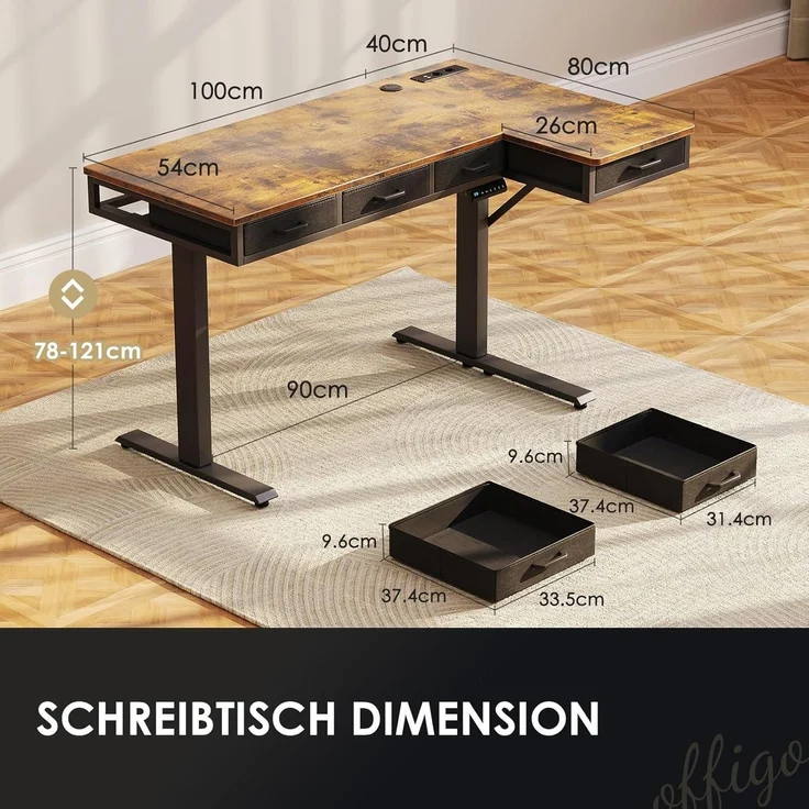 Eckschreibtisch Höhenverstellbar Elektrisch L Form 140 x 80 cm Braun – Bild 3