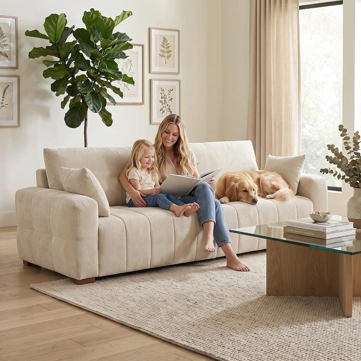 HOMCOM 3-Sitzer-Sofa, Samt (100 % Polyester), Cremeweiß, 220 x 86 x 84 cm – Bild 7