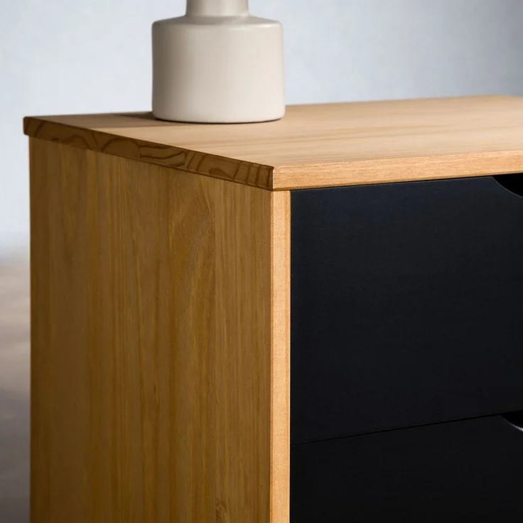 IDIMEX Nachtkommode COLIMA, Nachttich mit 2 Schubladen, Kiefer Massivholz skandi schwarz/vintage – Bild 2