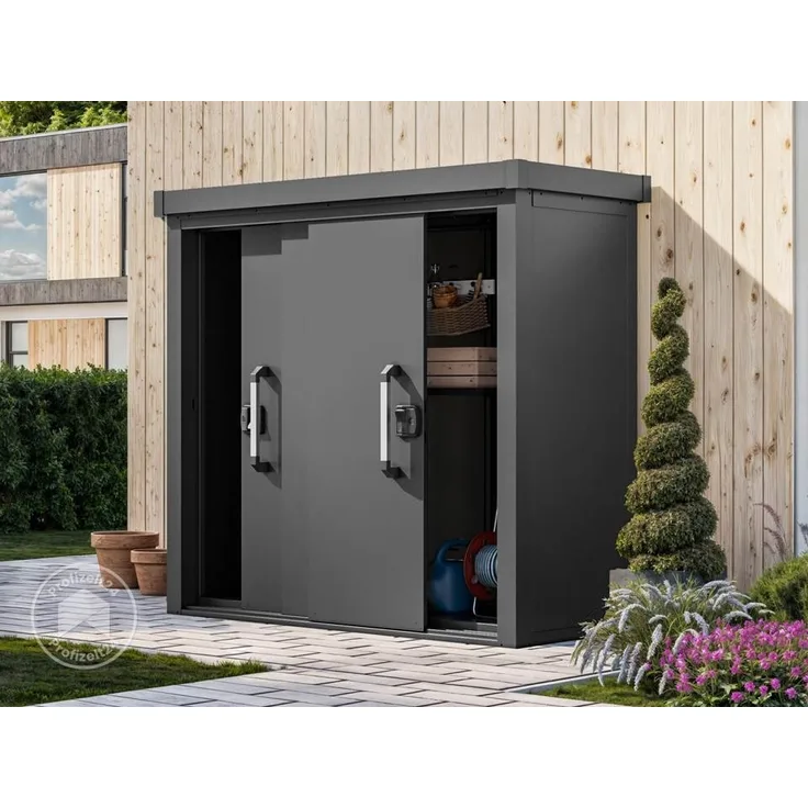 GFP Primeyard Geräteschrank Metall 180x78x161 cm Gartenschrank Schiebetür anthrazit inkl. Fußboden