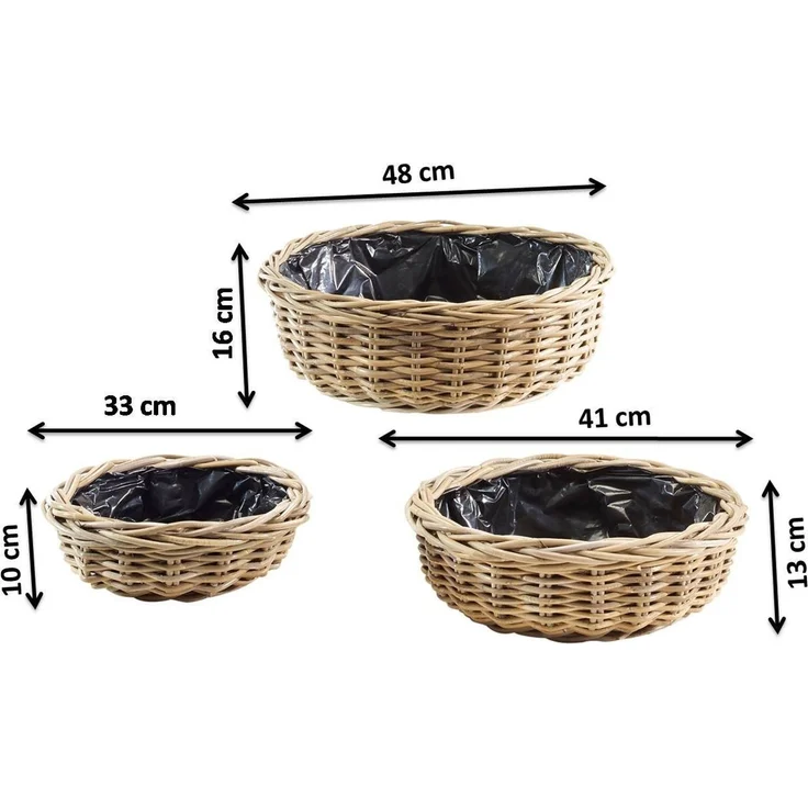 Kobolo Pflanzkübel Pflanzschale rund - Rattan grey mit Folie 3-er Set – Bild 2