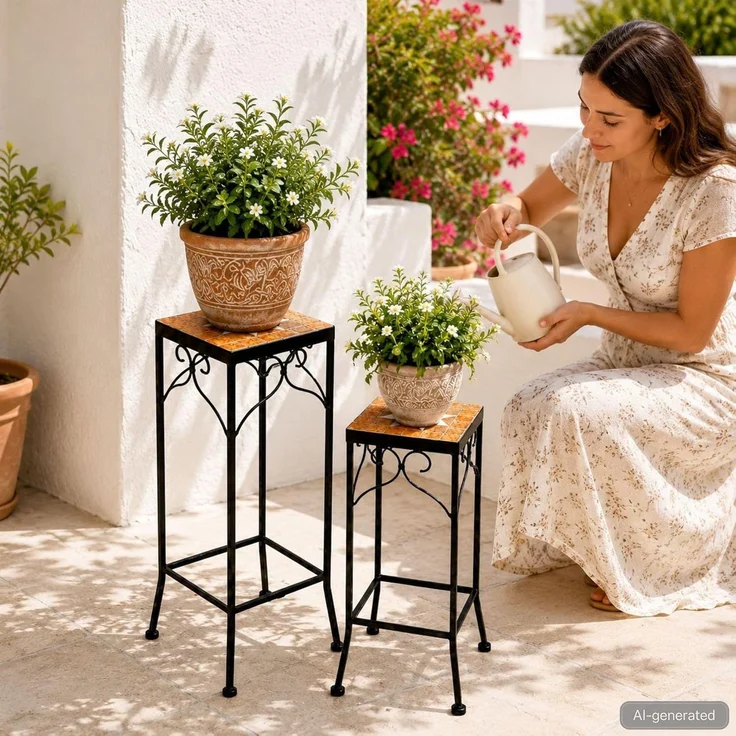 DanDiBo Blumenständer Mosaik Eckig 2er Set 12012 Pflanzenständer für Draußen Blumenhocker Outdoor Beistelltisch Pflanzenhocker – Bild 7