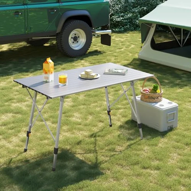 WOLTU Alu Campingtisch klappbar, Falttisch Höhenverstellbar mit Tragetasche & aufrollbarer Tischplatte, Klapptisch Reisetisch 4-6 Personen, für Camping Garten Balkon, 120 * 68. 5cm, Silber – Bild 9