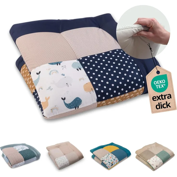 Krabbeldecke Baby Krabbeldecke "Wale" (Made in EU), ULLENBOOM ®, Dick gepolstert, Außenstoff 100% Baumwolle, in verschiedenen Größe