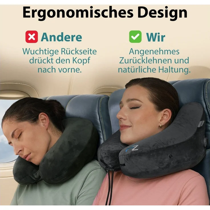 FLOWZOOM Nackenhörnchen AIR Nackenkissen aufblasbar – Reisekissen Flugzeug & Auto, Nackenhörnchen für Erwachsene - Reisekissen aufblasbar – Bild 2