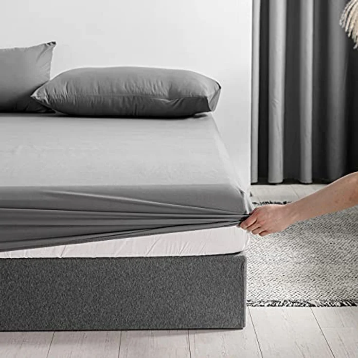 Good Nite Spannbettlaken 180x200 cm Grau Polyester Bettlaken 30cm Extra Tiefe Taschenlaken Spannbetttuch Weich und atmungsaktiv Maschinenwaschbar – Bild 4