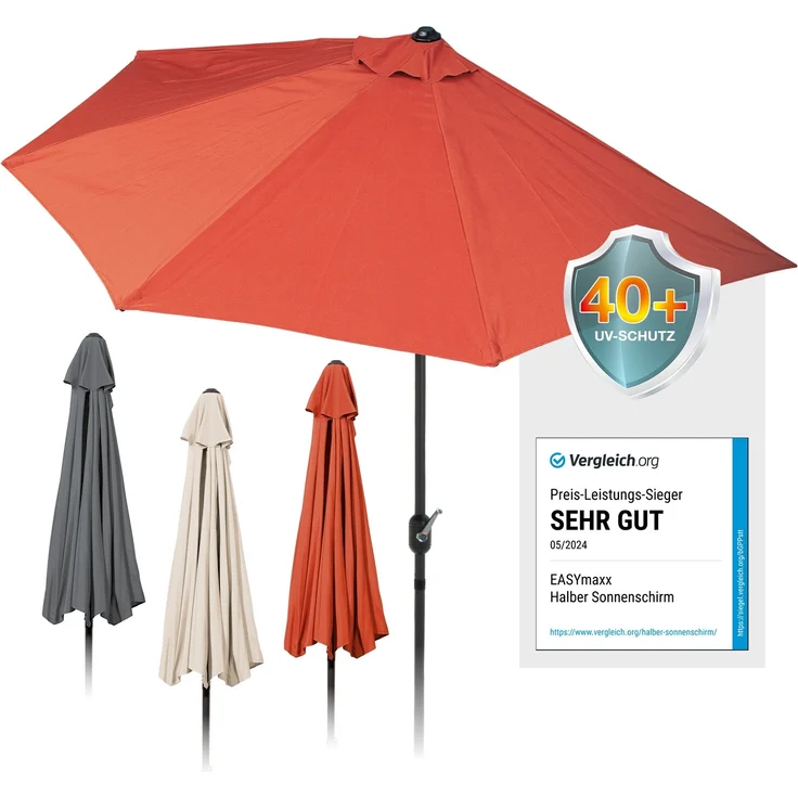 easy_maxx EASYmaxx Sonnenschirm halbrund, 270 x 140 x 235 cm , Orange – Bild 1