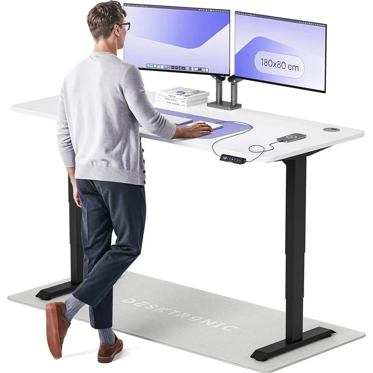 Höhenverstellbarer Schreibtisch - Höhenverstellbar Elektrisch mit Flüsterleisem Dual-Motor & Touchscreen - Hohe Tragfähigkeit - Stehtisch von Desktronic, Schwarz + Weiß, 180x80 cm – Bild 1