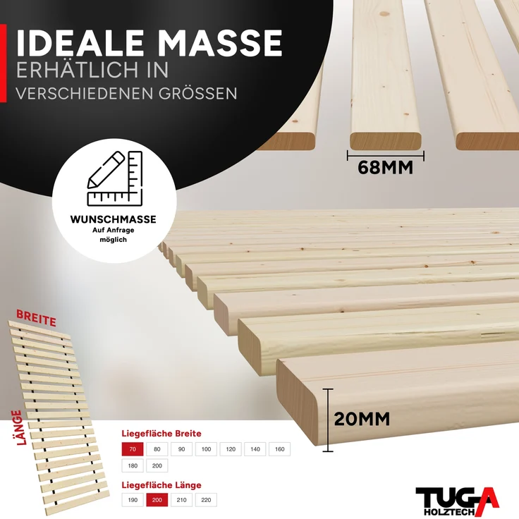 TUGA - Holztech Marken Rollrost Lattenrost 70x200cm 300kg Bettrost – Bild 3