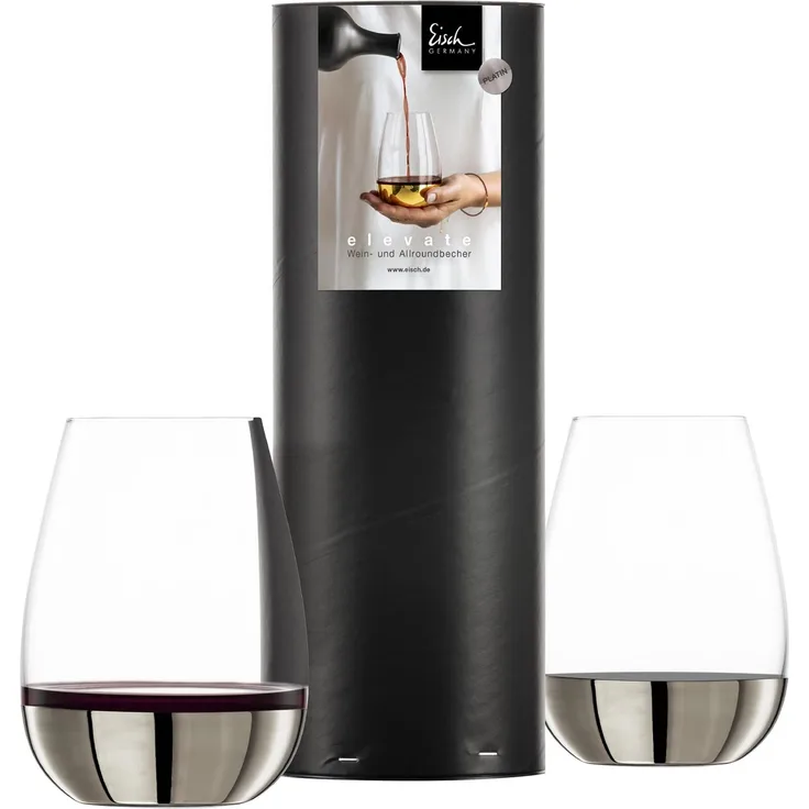 Eisch Elevate Allround- / Rotweinbecher 2er Set Platin in Geschenkröhre
