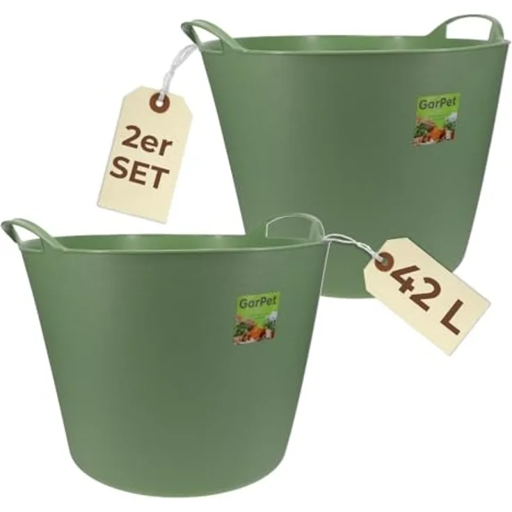 GarPet Allzweckkorb 2er Set Flexibler Eimer 42 L Wäsche Wanne Garten Korb rund Futtertrog