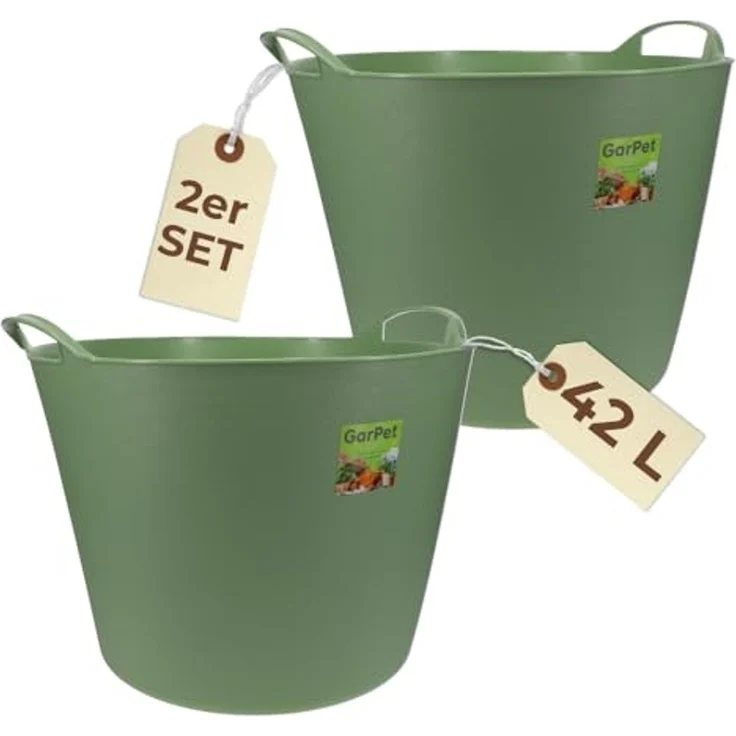 GarPet Allzweckkorb 2er Set Flexibler Eimer 42 L Wäsche Wanne Garten Korb rund Futtertrog – Bild 1