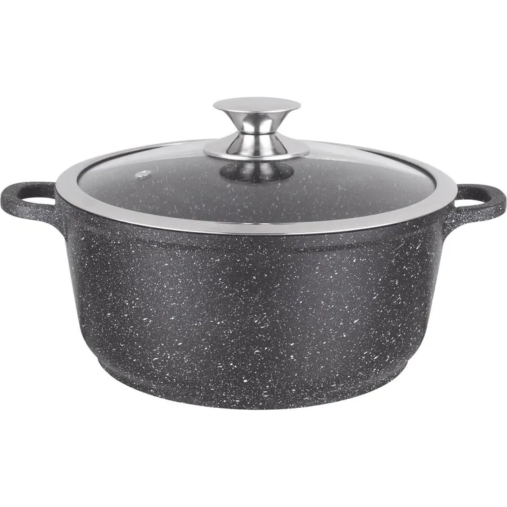 Kamberg – 0008035 – Kochtopf 36 cm – Aluminiumguss – Beschichtung in Steinoptik – Mit Glasdeckel – Für alle Herdarten, auch Induktion – PFOA‑frei