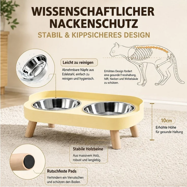 Toomoke Napf-Set Katzennapf, Futternapf, Doppelnapf, Edelstahlnapf, Futterstation, Hundenapf, Wassernapf für Katzen & kleine Hunde, Erhöhte Futterstation mit 2 herausnehmbaren Edelstahlnäpfen – Bild 4