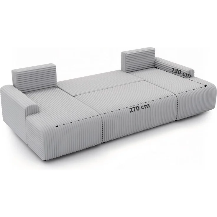 Modernes Familiensofa NESSARO U, Wohnlandschaft U-Form mit Schlaffunktion und Bettkasten, DL-System, lose Kissen, Rückenkissen, Bonellfederkern - Grau Cord – Bild 8