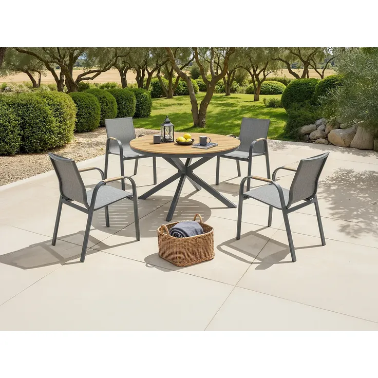 Vente-unique - ZEYVA Gartenessgruppe Metall Grau - B 65 cm125,5 cm x H 74 cm86,5 cm x L 52 cm125,5 cm
