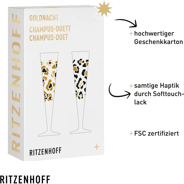 Ritzenhoff 'GOLDNACHT' Sekt- & Champagnergläser 2er-Set, Kristallglas multicolour, 7.2 x 24 x 7.2 cm – Bild 4