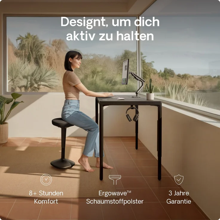 Ergonomischer Balancehocker Desktronic – Höhenverstellbarer Stehhocker für Homeoffice & Stehschreibtisch, Aktivsitz-Hocker mit Wippfunktion, rutschfester Standfuß – Schwarz – Bild 2