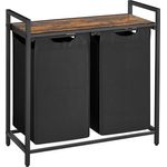VASAGLE Wäschekorb 2 Fächer, Wäschesammler mit Ablage, Wäschebox, Wäschesack aus Oxford-Gewebe ausziehbar abnehmbar, Metallrahmen, 2 x 46 L, 73 x 33 x 72 cm, vintagebraun-schwarz BLH201B01