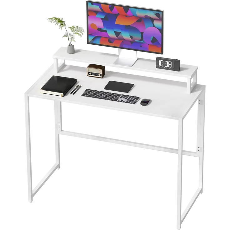MELAYR, Schreibtisch Klappbar Computertisch mit Monitorhalterung für Arbeitszimmer 100 x 48 x 87.5, Weiß – Bild 2