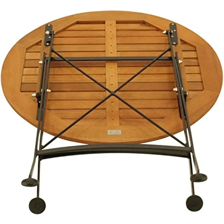 DEGAMO Garten-Essgruppe HOFGARTEN, (3-tlg), 2x Sessel, 1x Tisch rund 75cm, Stahl schwarz, Eukalyptus – Bild 5