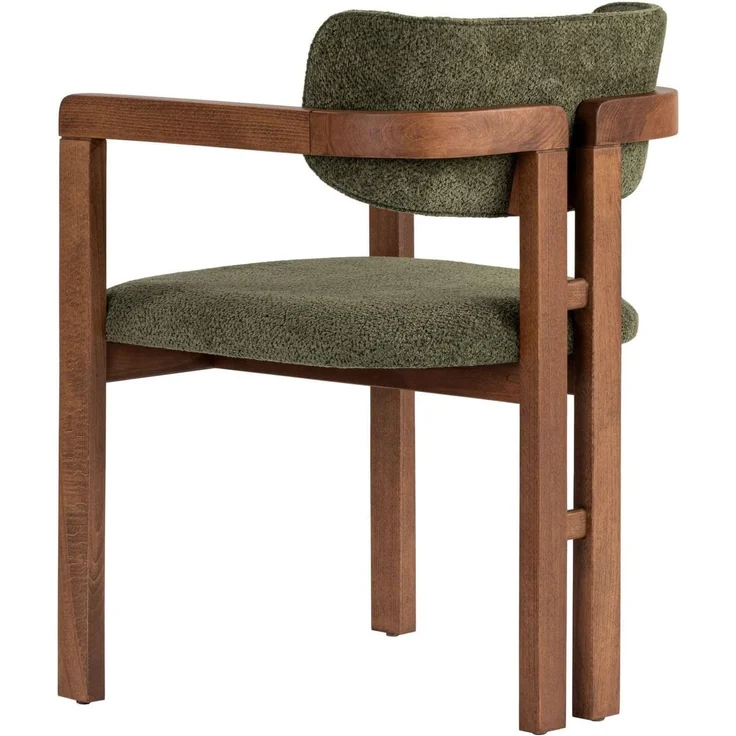 Moderner grüner Stuhl mit Holzbeinen in Walnuss, 54 x 76 x 54 cm | 100% Buchenholzrahmen, leicht zu reinigendes Polyester-Chenille-Gewebe | bequemer 5 cm Schaumstoffsitz, perfekt für Zuhause & Büro – Bild 5