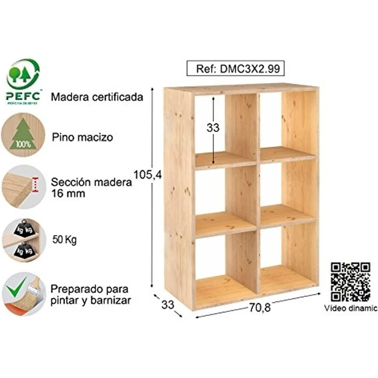 Astigarraga Kit Line Standregal Vollholz-Würfelregal - Dinamic, Bücherregal, Raumteiler, fünf Größen – Bild 3